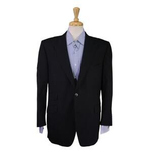 Custom Made MySuit Black Herringbone Woven Peak Lapel 2B Wool Blazer Jacket 44R